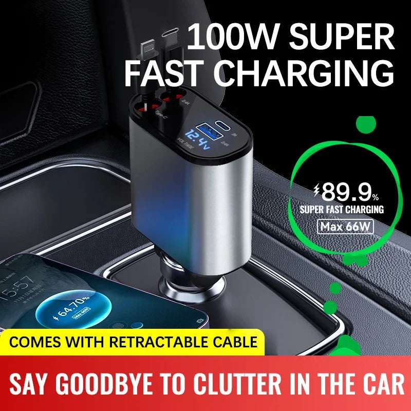 Veranixium 100W Super Fast Charging Metal Car Charger - Premium Power on the Go